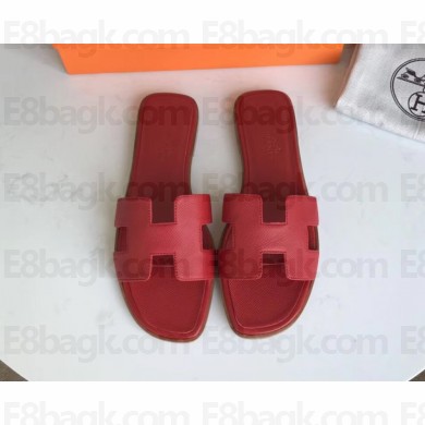 Hermes Oran Flat slippers in epsom leather red