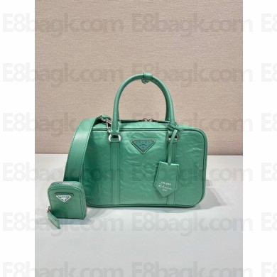 PRADA Medium antique nappa leather top handle bag 1BB092 green 2023