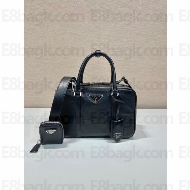 PRADA Medium antique nappa leather top handle bag 1BB092 black 2023