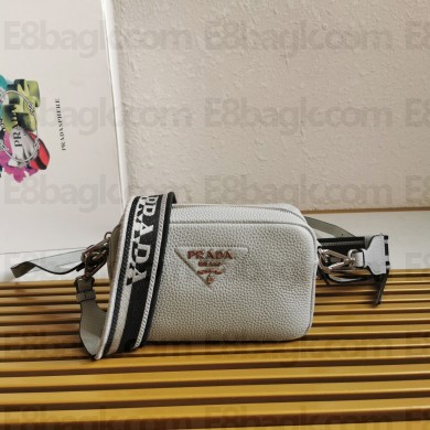 PRADA logo-embroidered small shoulder bag 1BH192 gray 2023