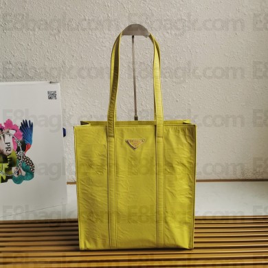 PRADA Small antique nappa leather tote 1BG459 LEMON YELLOW 2023