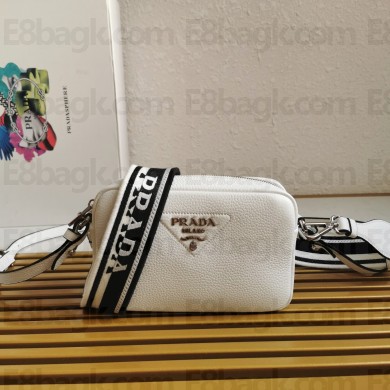PRADA logo-embroidered small shoulder bag 1BH192 white 2023