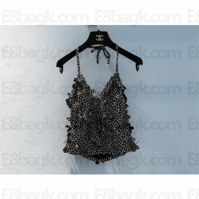 CHANEL Printed Stretch Jersey Black & White top P78611 2025