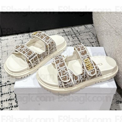 Dior brown Jacquard with Ecru Dior Oblique Raffia Dioract Slide 2025