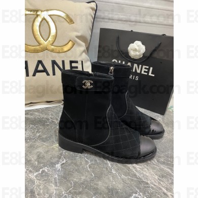 Chanel CC Logo sude Ankle Boots Black 2020