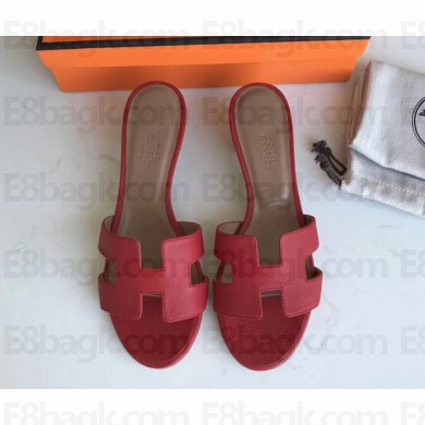  Hermes Heel 5cm Oasis Slipper Sandals in epsom Leather red/brown