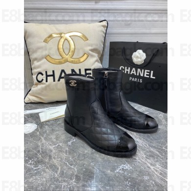 Chanel CC Logo sheepskin Ankle Boots Black 2020