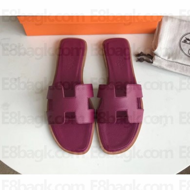 Hermes Oran Flat slippers in epsom leather  Tosca with brown piping