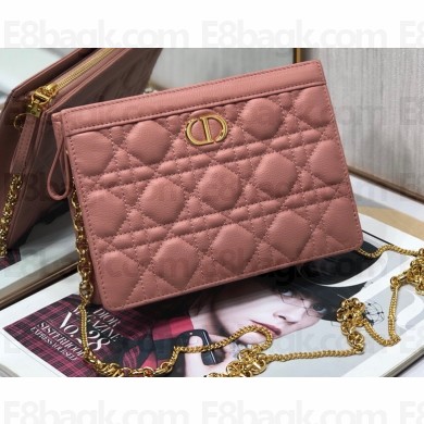 Dior Caro Zipped Pouch with Chain Bag in Supple Cannage Calfskin Pink 2022