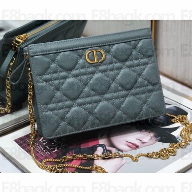 Dior Caro Zipped Pouch with Chain Bag in Supple Cannage Calfskin Cloud Blue 2022