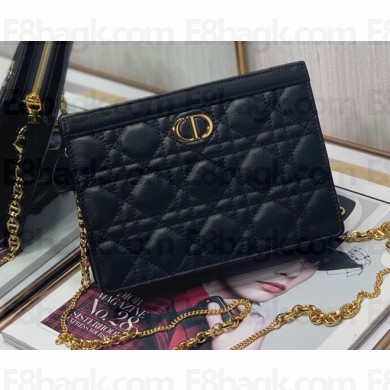 Dior Caro Zipped Pouch with Chain Bag in Supple Cannage Calfskin Black 2022