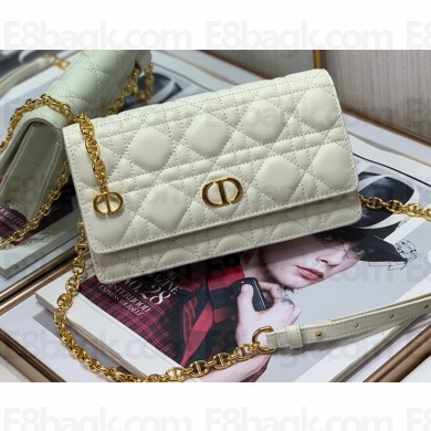 Dior Caro Belt Pouch with Chain Bag in Supple Cannage Calfskin White 2022