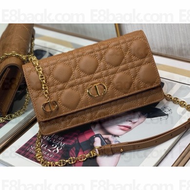 Dior Caro Belt Pouch with Chain Bag in Supple Cannage Calfskin Brown 2022