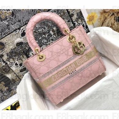 Lady Dior Medium D-Lite Bag in Cannage Embroidery Crystal Pink 2022