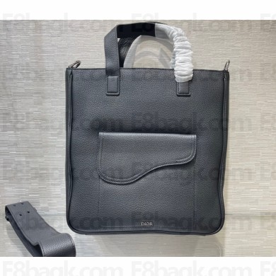 Dior Black Grained Calfskin Saddle Tote Bag with Shoulder Strap 2022