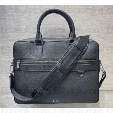 Dior Black Grained Calfskin Safari Briefcase Bag 2022