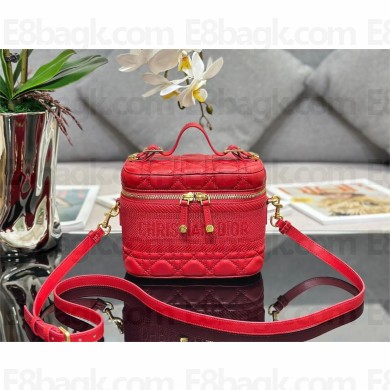 Dior Small Diortravel Vanity Case Bag in Cannage Lambskin red 2023