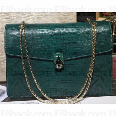 Bvlgari Serpenti Forever Top Handle Bag in Lizard Embossed Leather Green 