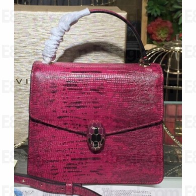 Bvlgari Serpenti Forever Top Handle Bag in Lizard Embossed Leather Pink