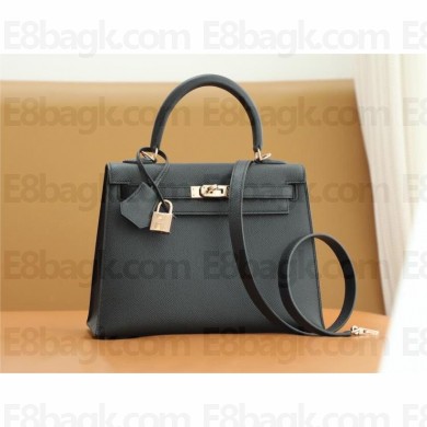 Hermes Kelly 25cm Bag noir in epsom leather With pink gold Hardware (full handmade)