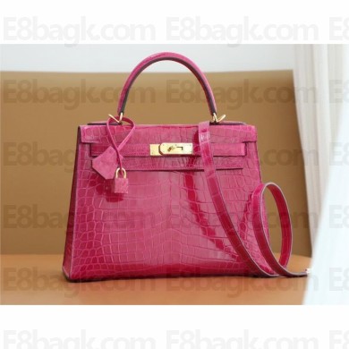 Hermes Kelly 25cm Bag rose tyrien in crocodile niloticus With Gold Hardware (full handmade)