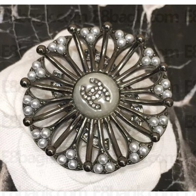 Chanel Bloom Round Brooch Pearly White/Silver 2018