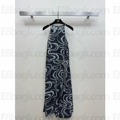 CHANEL Printed Cotton Voile  Black & White dress P78594 2025