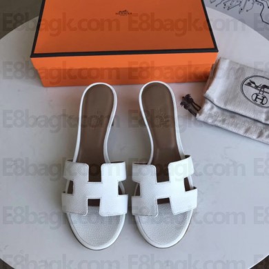 Hermes Heel 5cm Oasis Slipper Sandals in epsom Leather white/brown