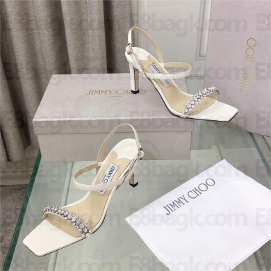 Jimmy Choo Meira 85 embellished suede sandals white 2023