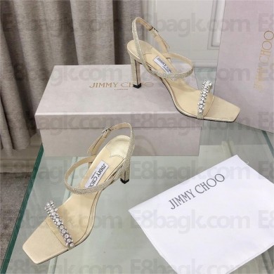 Jimmy Choo Meira 85 embellished suede sandals silver 2023