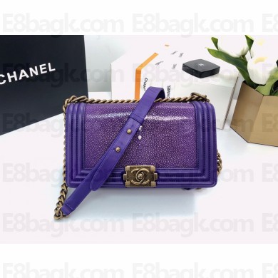 Chanel purple pearl le boy bag with gold hardware