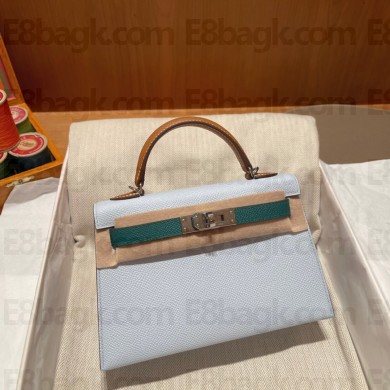 Hermes Mini Kelly II Handbag in original epsom leather tan/white/green