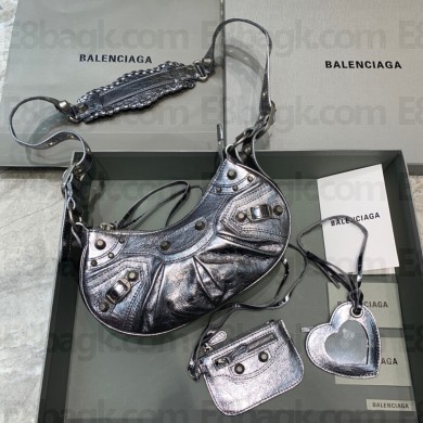 Balenciaga WOMEN'S LE CAGOLE XS SHOULDER BAG IN SILVER