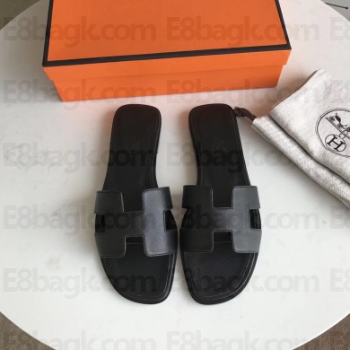 Hermes Oran Flat slippers in epsom leather black