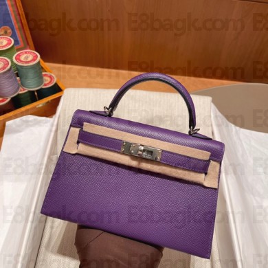 Hermes Mini Kelly II Handbag violet original epsom leather