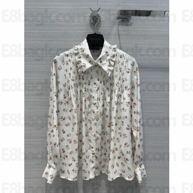 LOUIS VUITTON Floral Print Ruffle Collar Shirt 2024