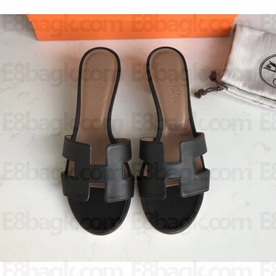 Hermes Heel 5cm Oasis Slipper Sandals in epsom Leather black/brown