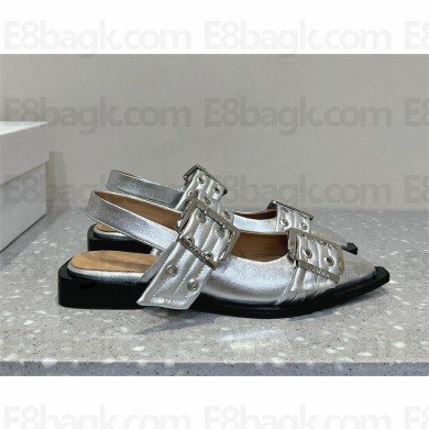Ganni silver Leather slingback flats 2025
