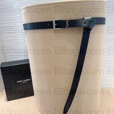 Saint Laurent Width 3cm cassandre thin belt in vegetable-tanned leather black/silver 2025