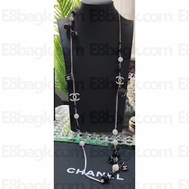 Chanel Dice Long Necklace AB0029 Silver/Black/Crystal 2018