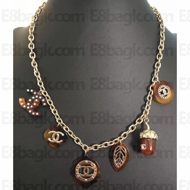 Chanel Nut and Leaf Pendant Necklace AB0063 Gold/Brown/Crystal 2018