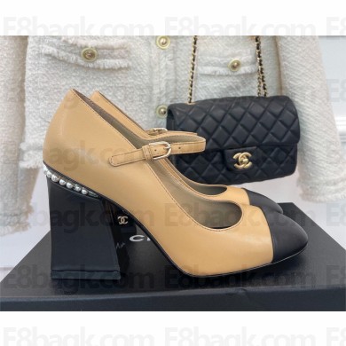 Chanel Pearl Around Heel 9.5cm Open Shoes G39245 Leather apricot 2022