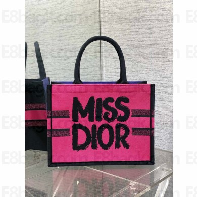 Dior MEDIUM Book Tote Bag in Two-Tone FUCHSIA AND PURPLE Miss Dior Graffiti Embroidery 2024