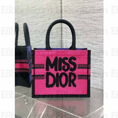 Dior SMALL Book Tote Bag in Two-Tone FUCHSIA AND PURPLE Miss Dior Graffiti Embroidery 2024