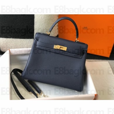 Hermes Kelly 28cm/32cm Bag In clemence Leather With Gold Hardware royal blue