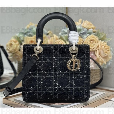dior medium Lady Dior Bag in Black Cannage Tweed 2024