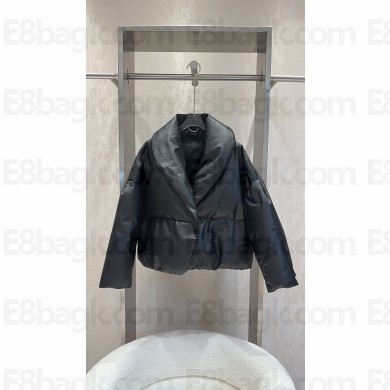 SAINT LAURENT cropped puffer jacket in silk taffeta black 2023