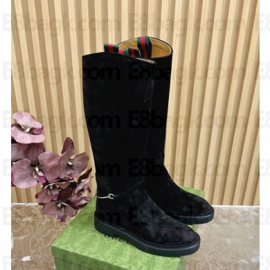 Gucci Women's slim Horsebit suede leather boot in black 1108-2024