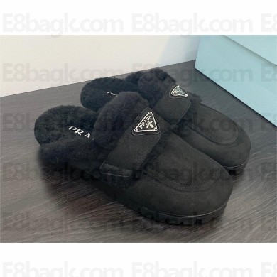 Prada Shearling slippers black 1S711M 2023