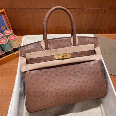 Hermes birkin 25 bag in ostrich leather alezan handmade